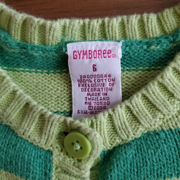Vtg GYMBOREE Girls 6 green striped cardigan veggies carrot radish - Picture 5 of 6
